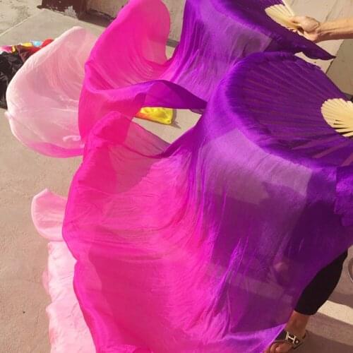Cheap Belly Dance Fans For Ladies 100% Silk Veil Girl Women Red Yellow Blue Belly Exhibition Professional Fans Accessories 10429