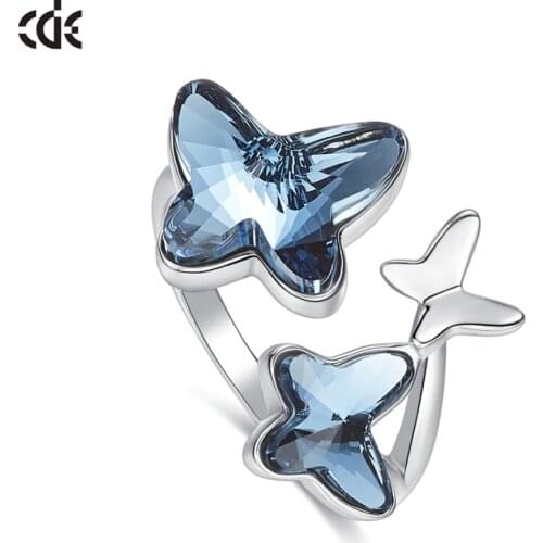 CDE 925 Sterling Ring Embellished with crystals Butterfly Adjustable Finger Women Ring Wedding Engagement Jewelry