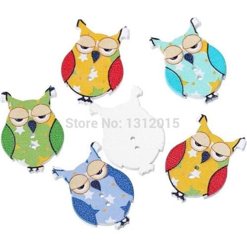 100pcs 29x20mm 2 Holes Mixed Owl painted Wooden Decoration buttons For Sewing Scrapbooking Crafts PD00329-8