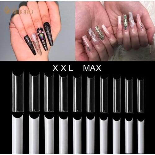 2 Bag Natural Or Clear Deep C Curved Long Square Shape Fake Nails Tip UV Gel French Acrylic Nail Beauty Accessories 500Pcs/Bag