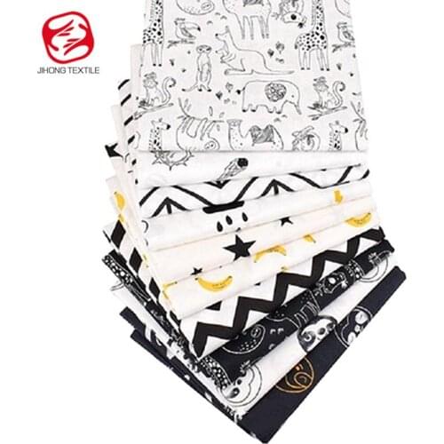 2021 New Arrival Black And White Geometric Animal Cotton Twill Fabric DIY Handmade Patchwork Set 10 Pieces/Set TJ3467