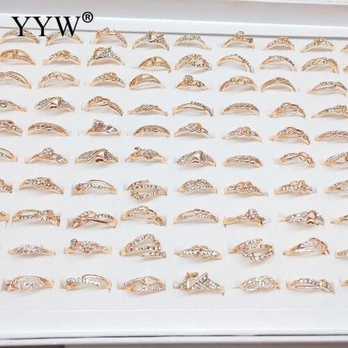 5-10 US Ring Women Crystal Finger Rings 100pcs/Box Mixed Size Fashion Rhinestone Classic Rings Jewelry For Christmas Gift 100pcs