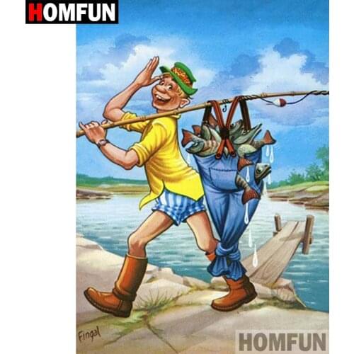 HOMFUN 5D DIY Diamond Painting Full Square/Round Drill "Cartoon fishing" Embroidery Cross Stitch gift Home Decor Gift A08466