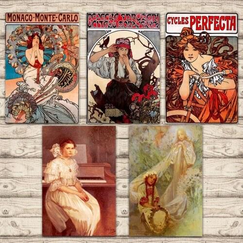 Association of Moravian Teachers Alphonse Maria Mucha Piano Girl Canvas PaintingBar Home Decor Gift
