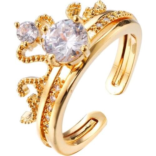 Bettyue Brand Fashion Luxury Crown Three Colors AAA Zircon Assembled Adjustable Jewelry Rings For Women Charming Decoration Gift