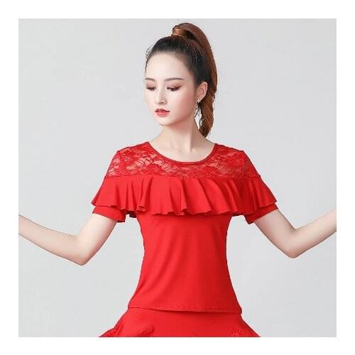 Fashion Dance Performance Wear Tops Women Ballroom Blouses Latin Waltz Standard Modern Blouses Short Sleeves