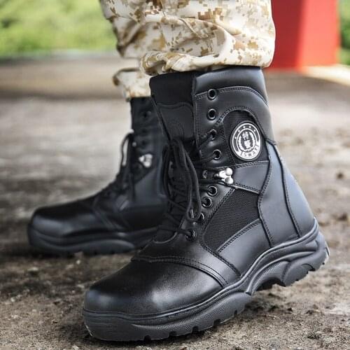 Genuine Leather Boots Man Waterproof Trekking Hiking Shoes Military Tactical Safety Boot High Top Black Desert Jungle Shoes Boot