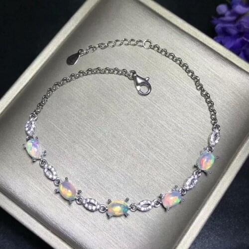 925 sterling silver inlaid natural Opal bracelet main stone size 4 * 6mm fashion style exquisite jewelry