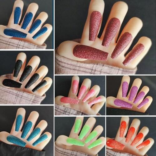 European American Extended Solid Color Glitter Ballet Nail Fake Nails Finished Full Coverage False Nails Manicure Set(Gift Glue)