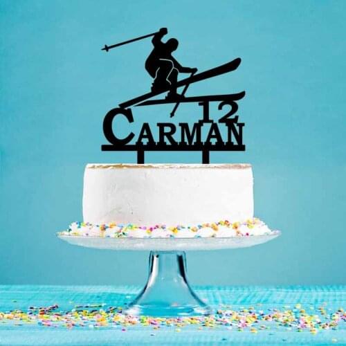 Custom Name Age Personalized Skiing Cake Topper Man Skiing Cake Topper For Mans Birthday Cake Decoration Topper YC147