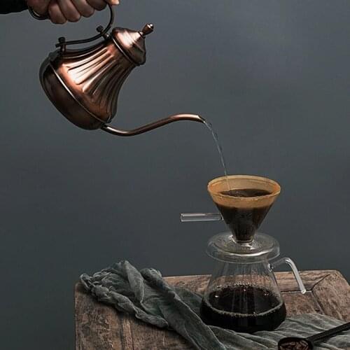 Retro Stainless Steel Tea Coffee Maker With Thermometer Gooseneck Thin Spout For Pour Over V60 Dripper Filter Coffee Kettle