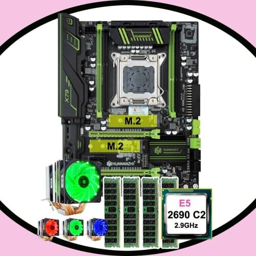 HUANANZHI X79 Super Gaming Motherboard Set Dual M.2 SSD Slot CPU Intel Xeon E5 2690 2.9GHz 6 Tubes Cooler RAM 64G(4*16G) REG ECC