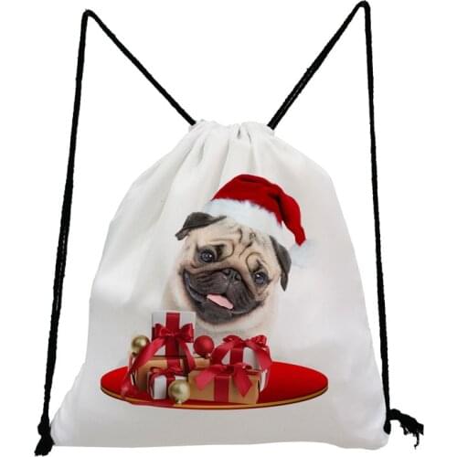 Cute Pug Dog Drawstring Bags Christmas Gift Unisex Backpack Reusable Women Storage Bag Animal Printed Child Book Bag Shoe Pocket