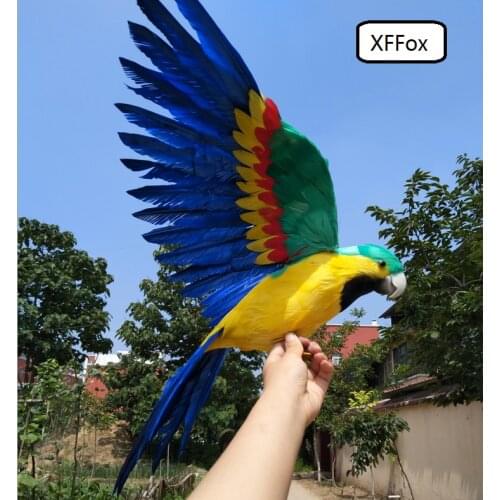 Big real life wings parrot model foam&feather simulation green&drak blue parrot bird gift about 45x60cm xf0257