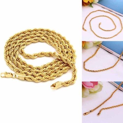 Fashion 6MM 23.6'' Circle Yellow Trendy Twisted Wrest Rope Long Chain Necklace Mens Jewelry Gift