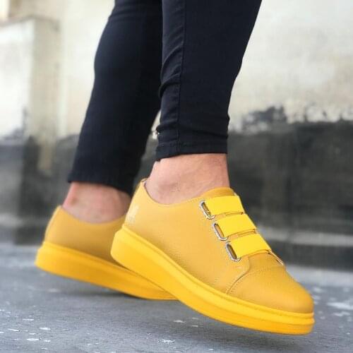 BOA Causal Men Shoes Yellow Color Yellow Thick Base 3 Band Original Design Elegant Style Men 'S Fashion Shoes Spring Summer BA0026