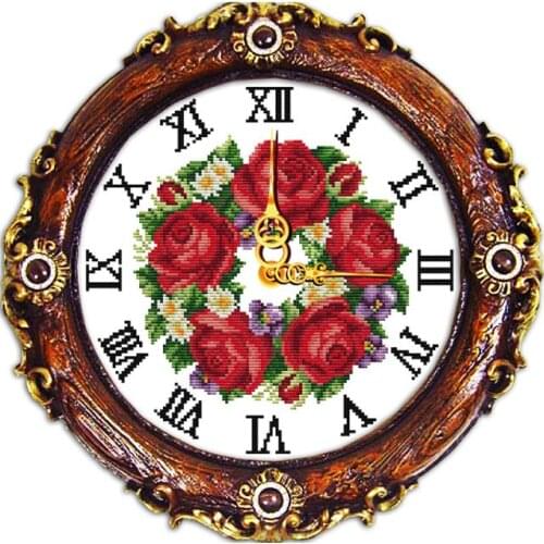 A garland of roses cross stitch kit 14ct 11ct count print canvas wall clock stitching embroidery DIY handmade needlework