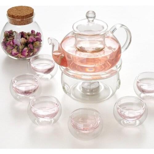 Coffee Cup Set Set 1 *Heat-resistant Glass Teapot+ 6 Double-wall Cups + 1 Warmer + 5 Candles + 1* Tea Bottle Health Coffee Cup