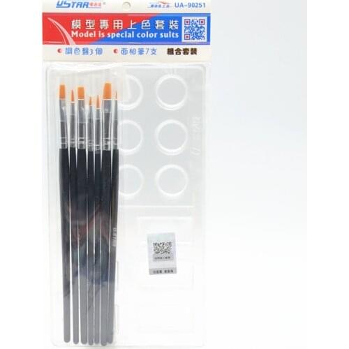 U-Star UA-90251 Model Special Color Suits Set,10 In 1(7pcs Model Brushes+3pcs Plastic Palette )