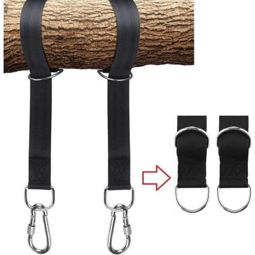 Outdoor Camping Hammock Suspension Belt Carrying Weight Of Strap Carabiner 350Kg Spring Hooks Nylon Swing Connecting Straps