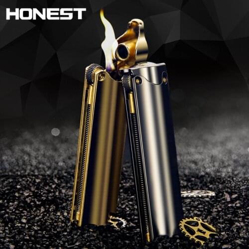 Unusual retro grinding wheel brass lighter kerosene compact portable lighter cigarette accessories free funny mens gadget