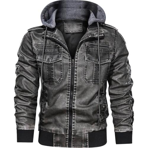 New Classic Leather Jacket Men 3D Motorcycle Leather Jacket Casual Hooded Biker Jacket Male PU Leather Overcoat Casaco Masculino