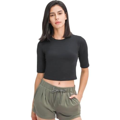 2021 New Comfy Naked Feel Gym Yoga Crop Top For Women Slim Stretch Sport Workout Athletic Half Sleeve Shirt