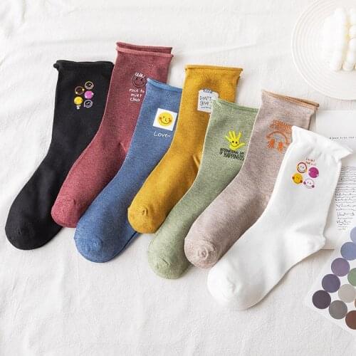 The New Women Cotton Color Funny Socks Fashion High Quality Personality Cute Hot Stamping Female Middle Tube Student Socks