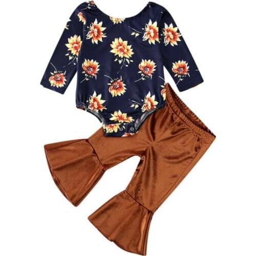 Toddler Girl Clothes 2020 Newborn Baby Girl Clothes Long Sleeve Tops Bodysuit Jumpsuit + Flare Long Pants 2pcs Outfit Set