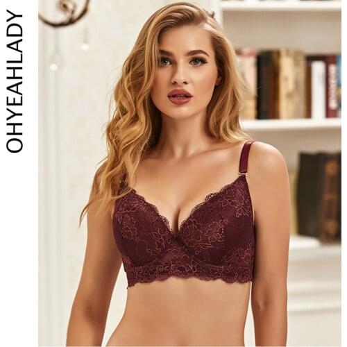 Ohyeahlady Embroidery Bras Underwear Women Brassiere Plus Size Lingerie Padded Lace Sheer Bras Push Up Intimates Bra BJ4041
