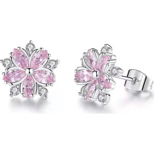 Wholesale 3 pairs of romantic cherry blossom inlaid small zircon pendant earrings shiny crystal fashion earrings ladies jewelry