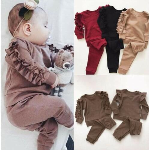 Autumn Winter Warm Baby Clothing Newborn Infant Baby Girls Ruffle T-Shirt Tops Leggings Pants 2Pcs Outfits Set Clothes