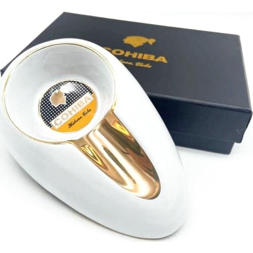 COHIBA Cigar Ashtray Ceramic Car Ashtray Luxury for 1 Cigars Holder Stand Portable Tobacco Smoking Accessories Gadget Mens Gift