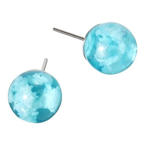 Resin Glass Transparent Earring Women Trendy White Clouds Blue Sky Round Earrings Korean Style Silver Plated Earring Jewelry