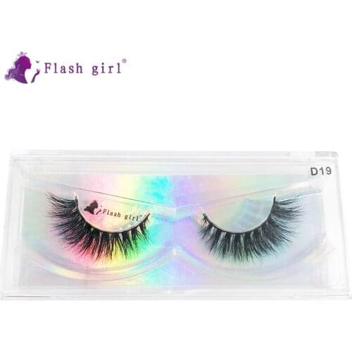 Flash Girl Private Label Eyelashes D19 Handmade Wispy Eye Lashes In Bulk Natural 3D Mink Eyelash Extension Makeup Tools