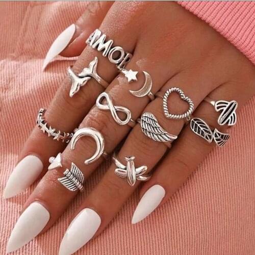 Retro Ring Set 13pcs Knuckle Ring for Women Luxury Boho Jewelry Gothic Accessories Vintage Punk Day Gift Witch Wholesale Bulk