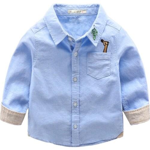 2-9 Years Toddler Boys Shirts Child Cotton Long Sleeve Cartoon Tops Casual Cute Animal Embroidery Shirt for Boy Kids Clothes New