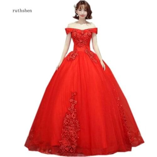 Ruthshen 2020 New Hot Sell Red Quinceanera Dresses Off The Shoulder Appliques Beading Prom Dress Puffy Masquerade Ball Gowns
