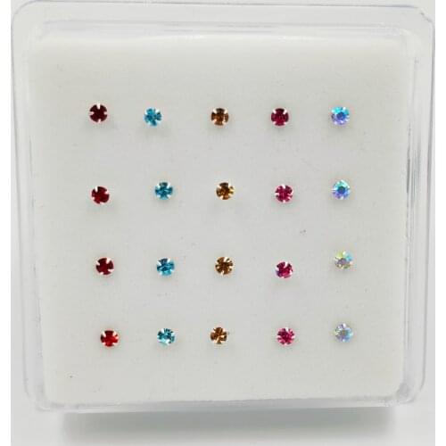 925 Sterling Silver Nose Stud With Ball End Fashion Clear Crystal Nariz Piercing Body Jewelry 20Pcs/Pack