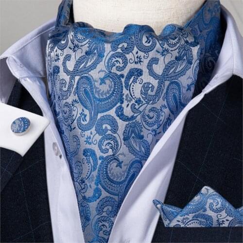 Men Vintage Wedding Formal Cravat Ascot Scrunch Self British Style Gentleman Polyester Silk Neck Tie Luxury Hanky Set DiBanGu