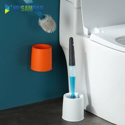MUSAMBAN TPR Silicone Head Toilet Brush Quick Draining Clean Tool Add Liquid Toilet Brush Household Bathroom Accessories Set