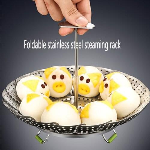 Foldable stainless steel steaming rack fruit and vegetable water filter fruit basket retractable food steamer Cooking Tool