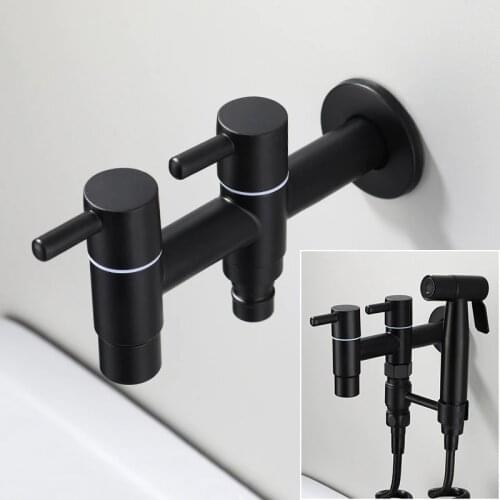 Outside Faucet Single Cold Tap Suit For Washing Machine Black Toilet Bibcocks Stainless Steel Garden Mixer Wall Mounted Bathroom