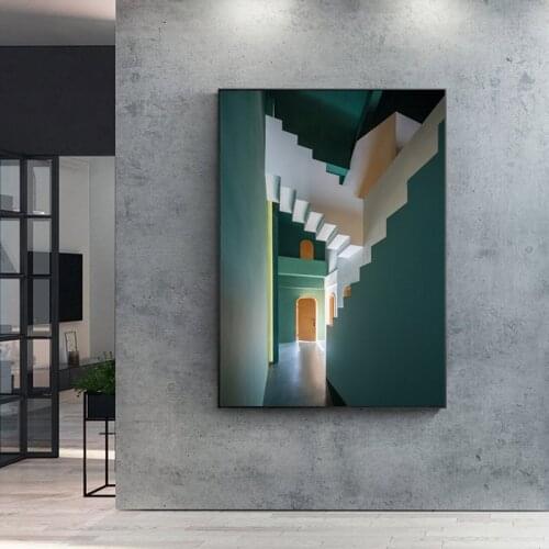 Modern Green 3D Building Canvas Paintings Nordic Posters Print Living Room Bedroom Office Picture Wall Art Decoration Home Decor
