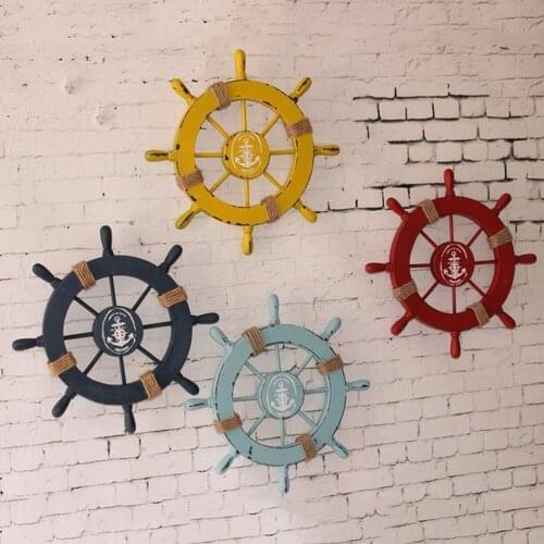 Mediterranean Nautical Wooden Boat Ship Wheel Helm Bar Home Wall Party Decoration Wooden Creative Color Steering Wheel Helmsman