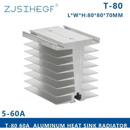 T type L*W*H:80*70*80mm Aluminum Heat Sink Dissipation Radiator T-80 Din Rail Mount With for 10-60A Solid State Relay SSR