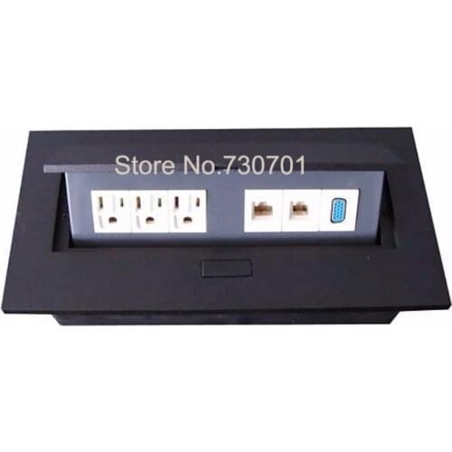 2019 Thick USA tabletop socket with USA plug silver and black color Conference Table Connectivity Box Ethernet /Ac power