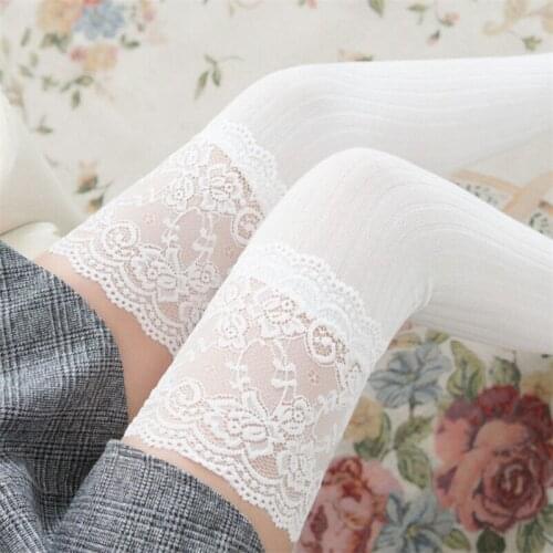 Top Sexy Women Cotton Lace Long Stockings Cable Knit Over knee Sleepwear Nightdress Soft Underwear Thigh High Socks Fashion