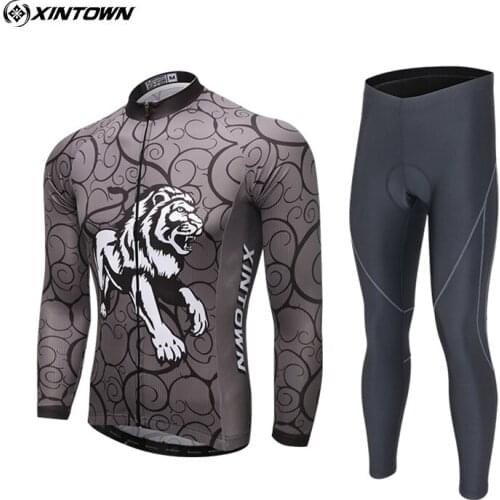 XINTOWN Team XINTOWN Long Sleeve Mens Cycling Jersey Ropa Ciclismo Set Gel Padded Bib Pants Autumn Outdoor Sports Suit