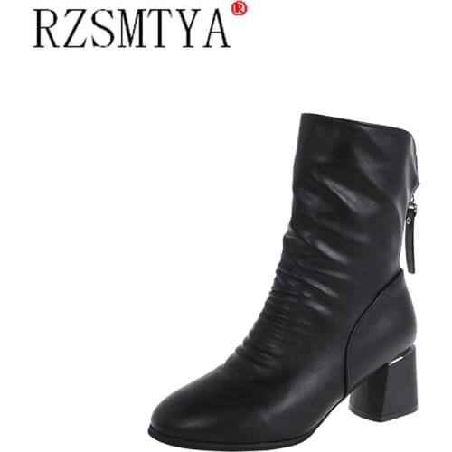 2021 Fashion womens ankle boots Chelsea boots white shoes autumn winter ladies round head side zipper sexy squat heels boots
